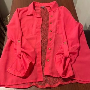 Pink Charlotte Russe button up top with lace down the back